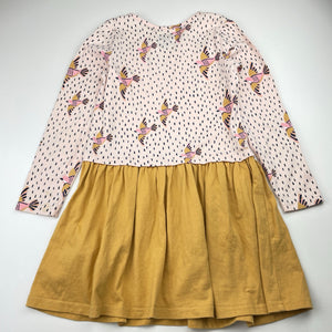 Girls Cotton On, cotton long sleeve dress, birds, light marks back left cuff, FUC, size 8, L: 62cm