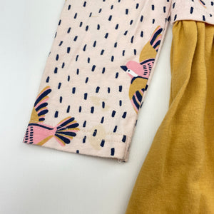 Girls Cotton On, cotton long sleeve dress, birds, light marks back left cuff, FUC, size 8, L: 62cm