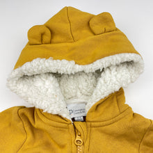 Load image into Gallery viewer, Unisex Pumpkin Patch, mustard fleece lined zip hoodie sweater, EUC, size 000,  