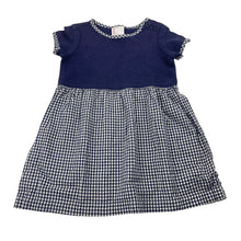 Load image into Gallery viewer, Girls Hanna Anderson, navy &amp; white checked short sleeve dress, FUC, size 0-1, L: 46cm