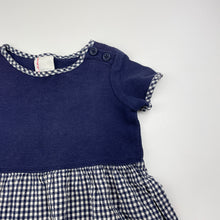 Load image into Gallery viewer, Girls Hanna Anderson, navy &amp; white checked short sleeve dress, FUC, size 0-1, L: 46cm