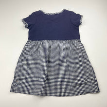 Load image into Gallery viewer, Girls Hanna Anderson, navy &amp; white checked short sleeve dress, FUC, size 0-1, L: 46cm