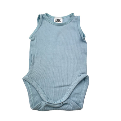 Unisex Big Softies, blue ribbed cotton singletsuit, GUC, size 000,  