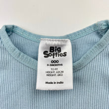 Load image into Gallery viewer, Unisex Big Softies, blue ribbed cotton singletsuit, GUC, size 000,  