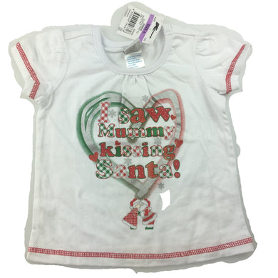 Tiny Little Wonders white cotton t-shirt / top, mummy kissing Santa, size 0, BNWT