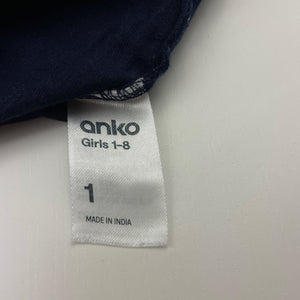 Girls Anko, navy cotton long sleeve tee / top, GUC, size 1,  