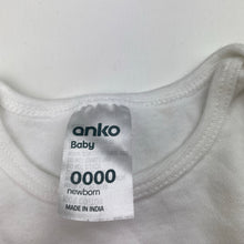 Load image into Gallery viewer, Unisex Anko, white cotton bodysuit / romper, EUC, size 0000,  