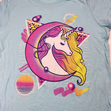 Load image into Gallery viewer, Girls The Place, blue cotton tee / top, unicorn, FUC, size 7-8,  