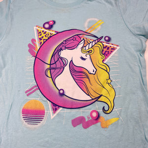 Girls The Place, blue cotton tee / top, unicorn, FUC, size 7-8,  