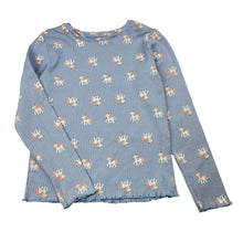 Load image into Gallery viewer, Girls Brilliant Basics, organic cotton blend long sleeve top, unicorns, mark back hem, FUC, size 5,  