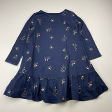 Load image into Gallery viewer, Girls Anko, navy floral cotton long sleeve dress, FUC, size 3, L: 45cm at front