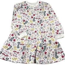 Load image into Gallery viewer, Girls floral, fleece lined sweater dress, no labels, armpit to armpit: 36cm, shoulder to cuff: 44cm, FUC, size 8, L: 66cm