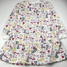 Load image into Gallery viewer, Girls floral, fleece lined sweater dress, no labels, armpit to armpit: 36cm, shoulder to cuff: 44cm, FUC, size 8, L: 66cm