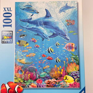 Toys Ravensburger, Pod of Dolphins, 100 piece jigsaw, Age: 6+, EUC, size ,  