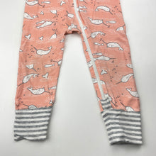 Load image into Gallery viewer, Girls Love to Dream, stretchy zip romper, narwhals, light marks knees, FUC, size 1,  