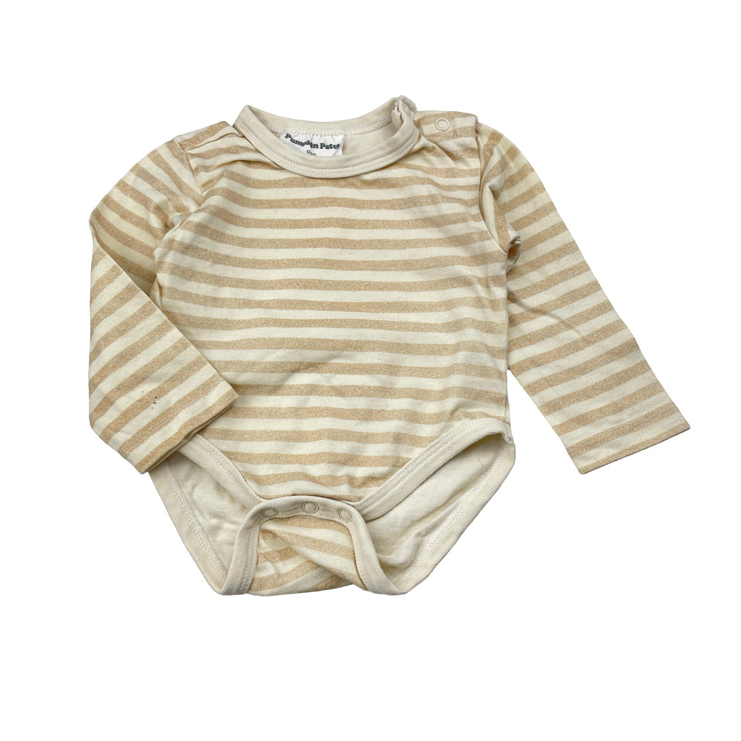 Unisex Pumpkin Patch, organic cotton bodysuit / romper, marks back right cuff, FUC, size 000,  