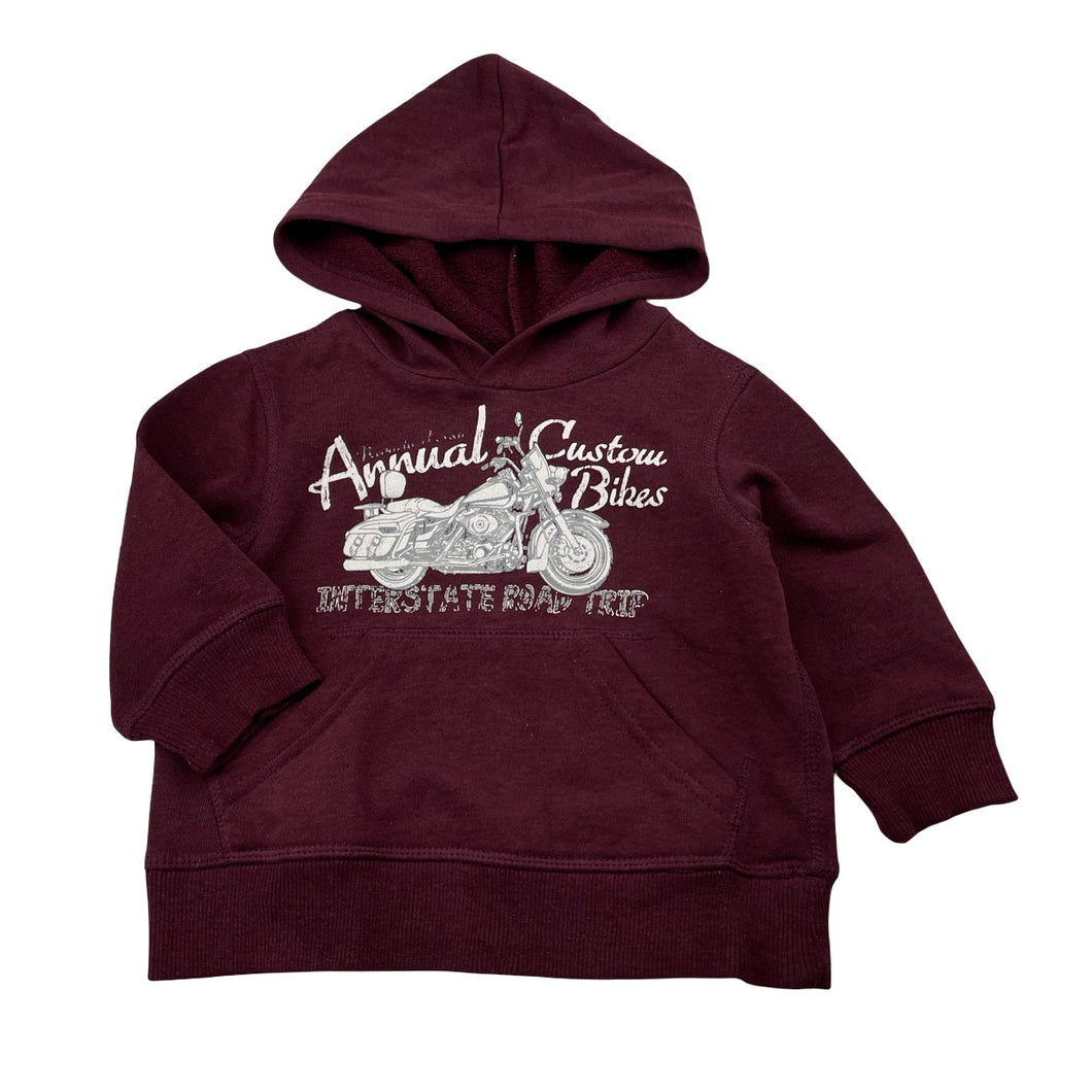 Boys maroon, fleece lined hoodie sweater, no size, armpit to armpit: 31cm, shoulder to cuff: 24.5cm, GUC, size 0,  