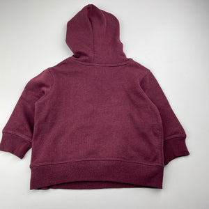 Boys maroon, fleece lined hoodie sweater, no size, armpit to armpit: 31cm, shoulder to cuff: 24.5cm, GUC, size 0,  
