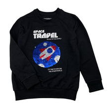 Load image into Gallery viewer, Boys Pantaloons Jnr, lightweight sweater / jumper, reversible sequin rocket, GUC, size 6-7,  