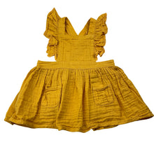 Load image into Gallery viewer, Girls Baby Baby, yellow crinkle cotton pinafore / overalls dress, FUC, size 00, L: 36xm