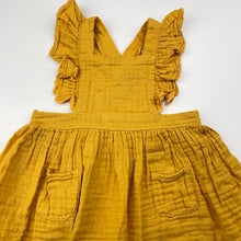 Load image into Gallery viewer, Girls Baby Baby, yellow crinkle cotton pinafore / overalls dress, FUC, size 00, L: 36xm