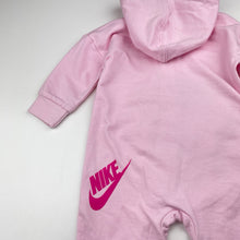 Load image into Gallery viewer, Girls Nike, pink zip hooded romper, marks on hood, FUC, size 00,  