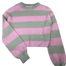 Load image into Gallery viewer, Girls H&amp;M`, pink &amp; green stripe cropped sweater / jumper, EUC, size 11-12,  
