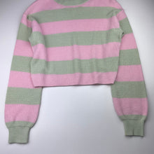 Load image into Gallery viewer, Girls H&amp;M`, pink &amp; green stripe cropped sweater / jumper, EUC, size 11-12,  