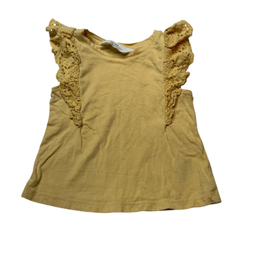 Girls H&M, broderie trim yellow cotton top, GUC, size 2,  
