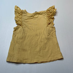 Girls H&M, broderie trim yellow cotton top, GUC, size 2,  