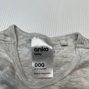 Unisex Anko, grey marle singletsuit / romper, GUC, size 000,  