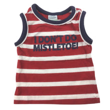 Load image into Gallery viewer, Hundreds + Thousands red stripe cotton singlet / sleeveless t-shirt, misletoe, size 0000, Pre-loved