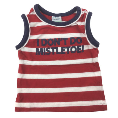 Hundreds + Thousands red stripe cotton singlet / sleeveless t-shirt, misletoe, size 0000, Pre-loved