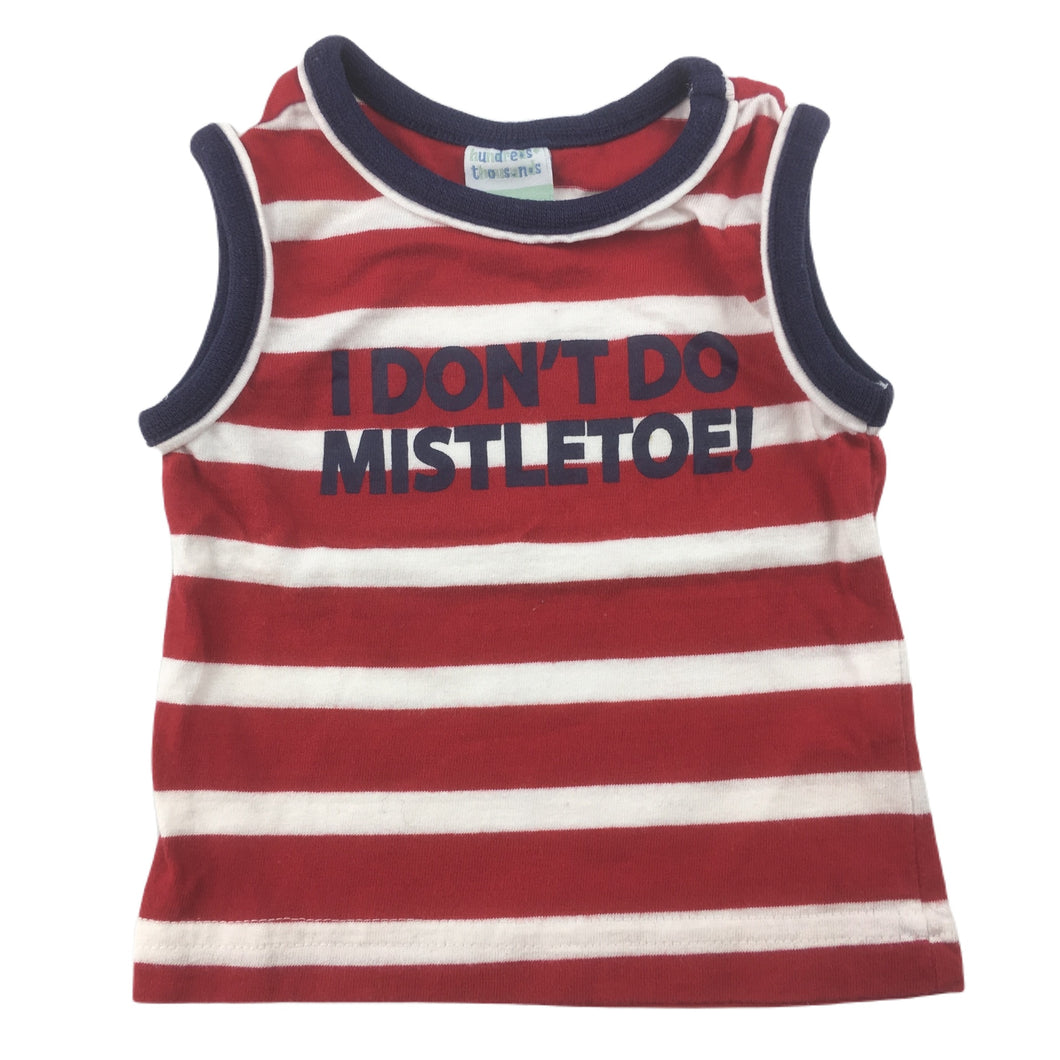 Hundreds + Thousands red stripe cotton singlet / sleeveless t-shirt, misletoe, size 0000, Pre-loved