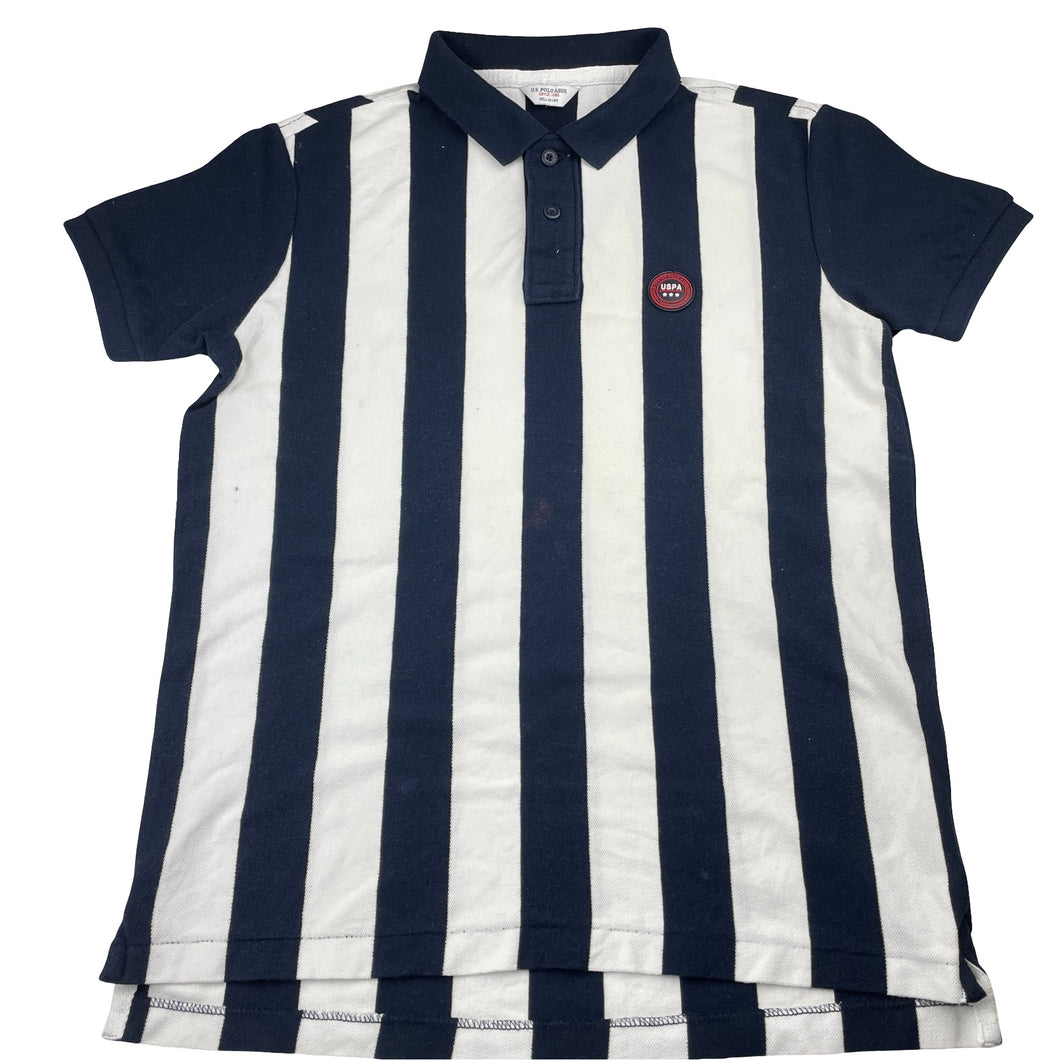 Boys US Polo Assn, navy stripe cotton polo shirt top, GUC, size 13-14,  