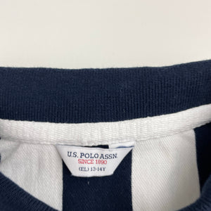 Boys US Polo Assn, navy stripe cotton polo shirt top, GUC, size 13-14,  