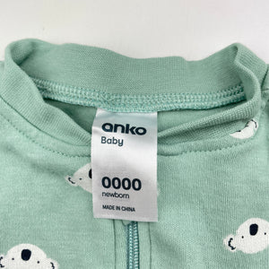 Unisex Anko, cotton zip coverall / romper, koalas, EUC, size 0000,  