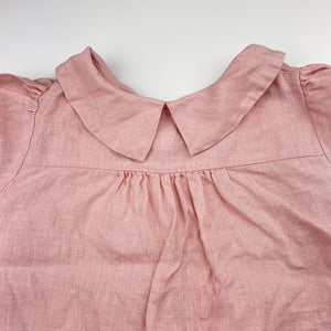 Girls handmade, pink linen blend top, no size, L: 38cm, armpit to armpit: 35cm, EUC, size 4-6,  