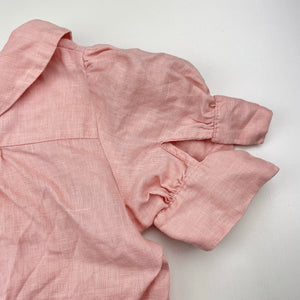 Girls handmade, pink linen blend top, no size, L: 38cm, armpit to armpit: 35cm, EUC, size 4-6,  