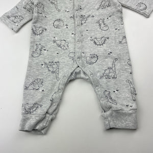 Unisex Target, grey cotton romper, dinosaurs, EUC, size 0000,  