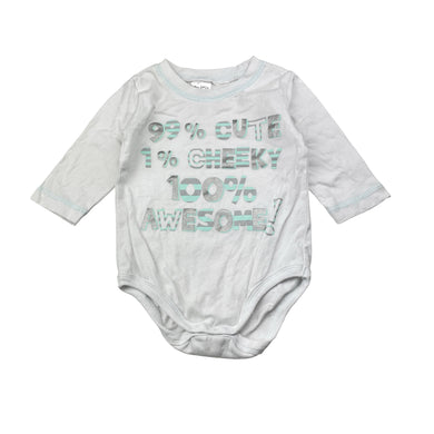 Boys Tiny Little Wonders, white cotton bodysuit / romper, GUC, size 00,  