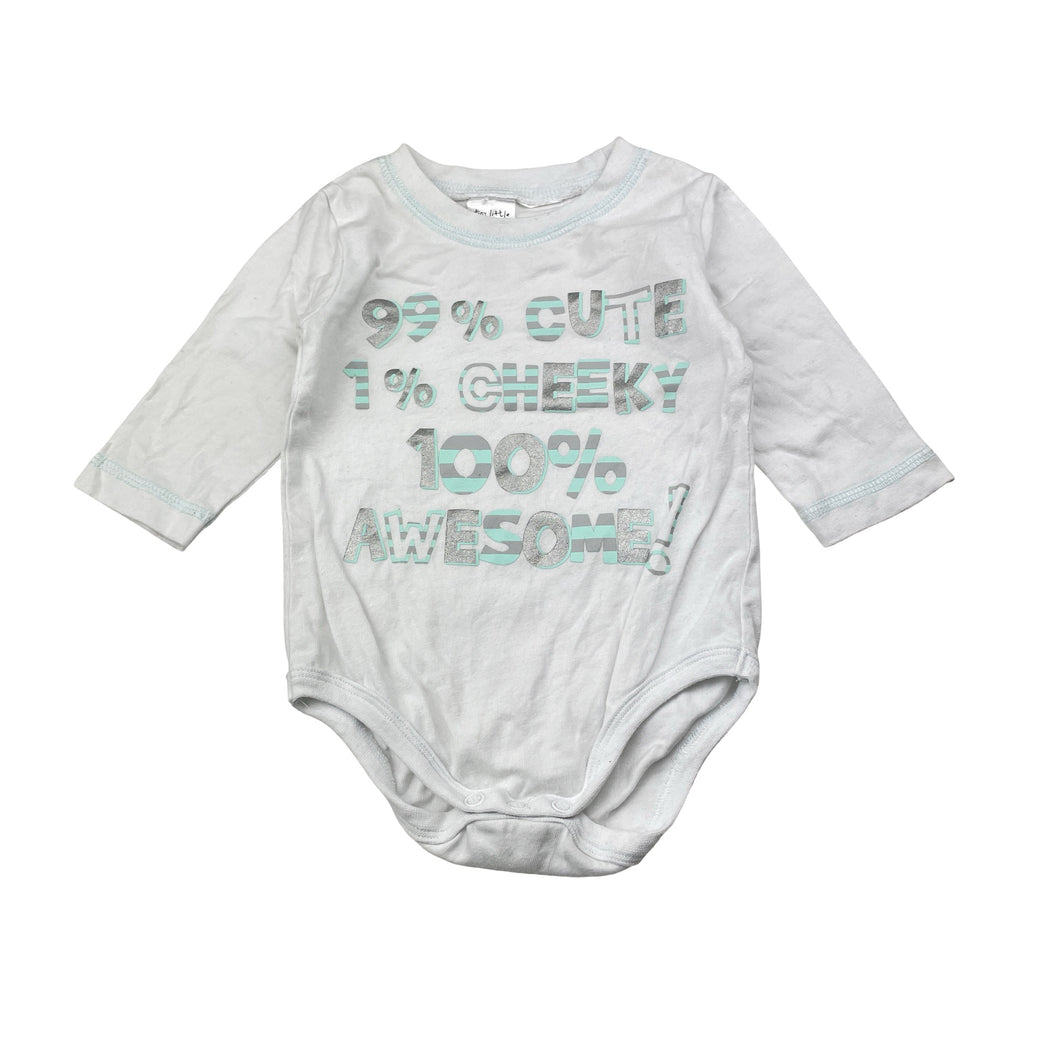 Boys Tiny Little Wonders, white cotton bodysuit / romper, GUC, size 00,  