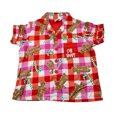 Girls Cotton On, cotton Christmas pyjama top, blue marks on front, FUC, size 2,  