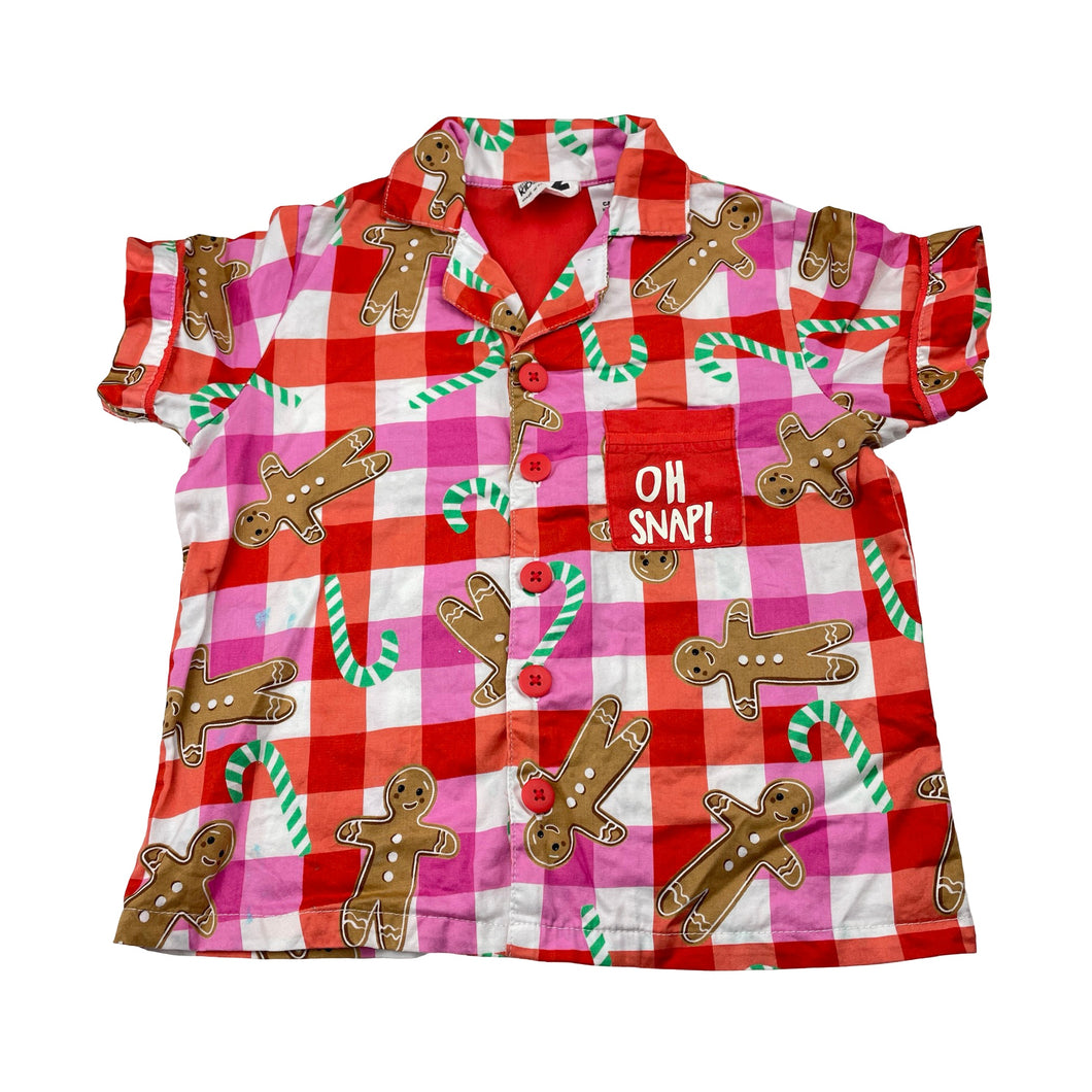 Girls Cotton On, cotton Christmas pyjama top, blue marks on front, FUC, size 2,  
