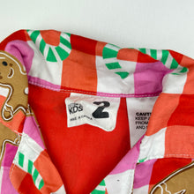 Load image into Gallery viewer, Girls Cotton On, cotton Christmas pyjama top, blue marks on front, FUC, size 2,  