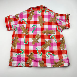 Girls Cotton On, cotton Christmas pyjama top, blue marks on front, FUC, size 2,  