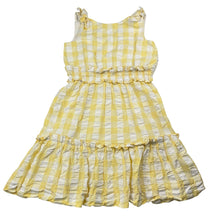 Load image into Gallery viewer, Girls David Jones, yellow check crinkle cotton dress, small marks chest, FUC, size 5, L: 58cm