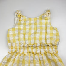 Load image into Gallery viewer, Girls David Jones, yellow check crinkle cotton dress, small marks chest, FUC, size 5, L: 58cm