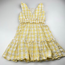Load image into Gallery viewer, Girls David Jones, yellow check crinkle cotton dress, small marks chest, FUC, size 5, L: 58cm