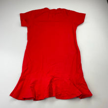 Load image into Gallery viewer, Girls red, t-shirt dress, cat, no labels, armpit to armpit: 32cm, GUC, size 5-6, L: 58cm
